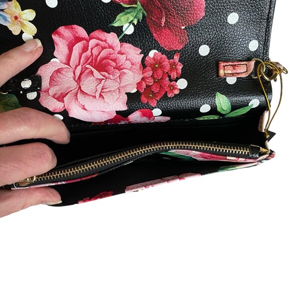 bebe women's kimberly floral black small crossbody bag clutch gold hardware - Picture 5 of 11